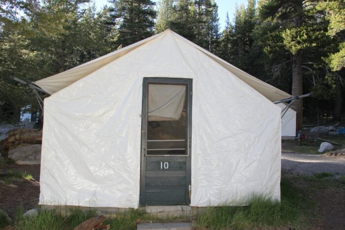 A simple white canvas tent
